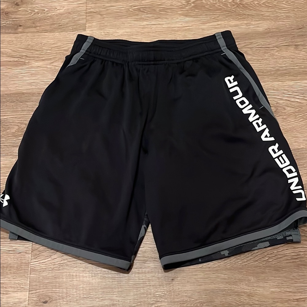 Under Armour Boys Black and Gray Athletic Shorts